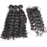Bundle Deals With Closure Italy Curly Virgin Human Hair Natural Black