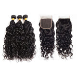 Bundle Deals With Closure Natural Curly Virgin Human Hair Natural Black
